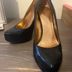 BCBG snake skin black heels